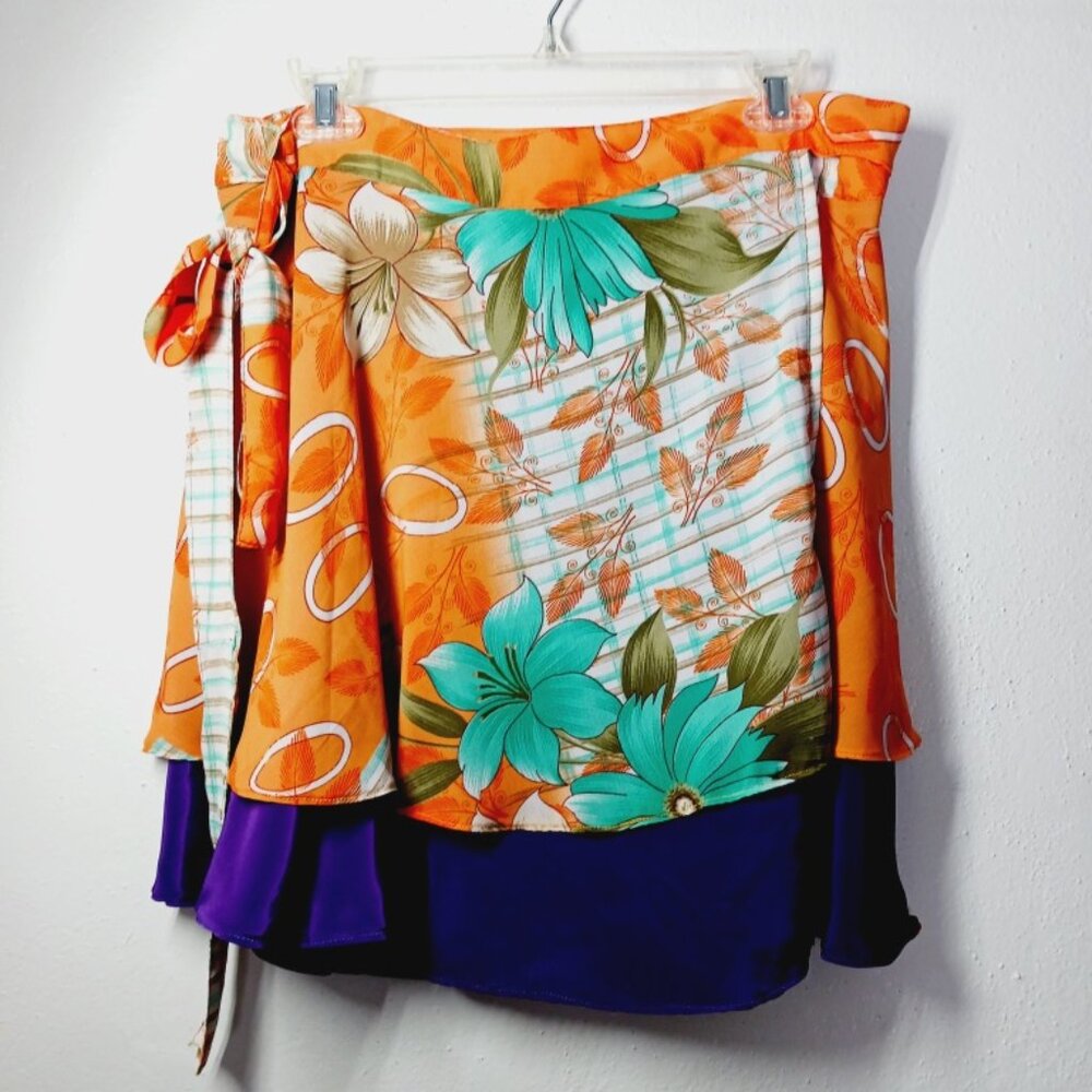 Recycled Sari (silk, silk combination) Wrap short Skirt